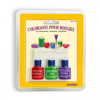 Blister pack of 3 Colourants for candles "Purple", "Vermilion" and "Green" 